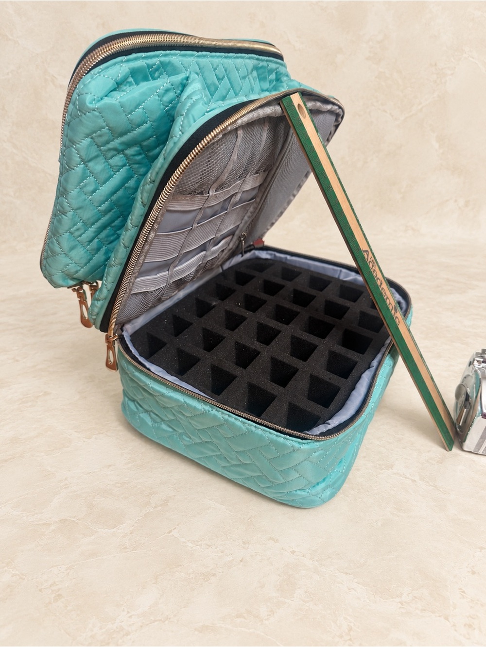 🩵 Aqua Quilted 2-Tier Nail Polish Organizer Beauty Case NEW 💅🏼